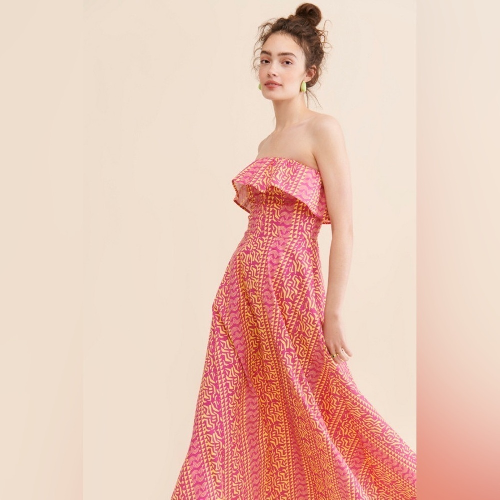 Pink and Orange Strapless Dress